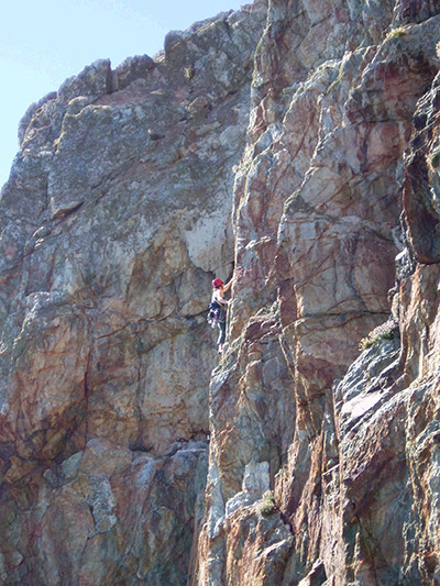 Hayley Fowler leading a climb in Wales.