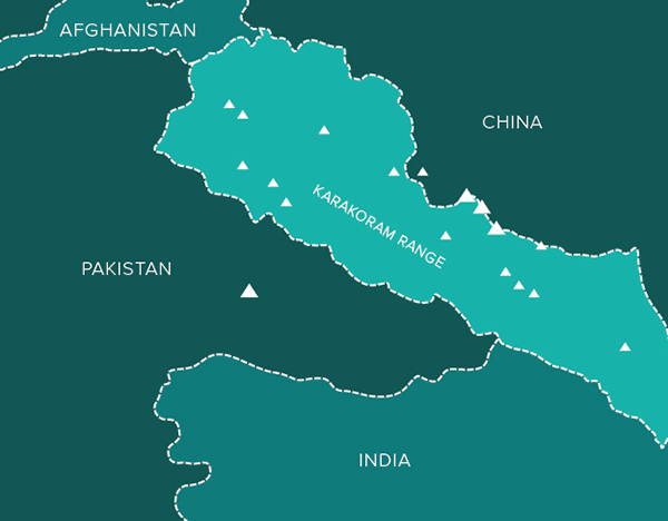 Map showing location of Karakoram Range